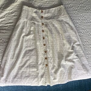 Maeve by Anthropologie Eyelet White Midi Skirt